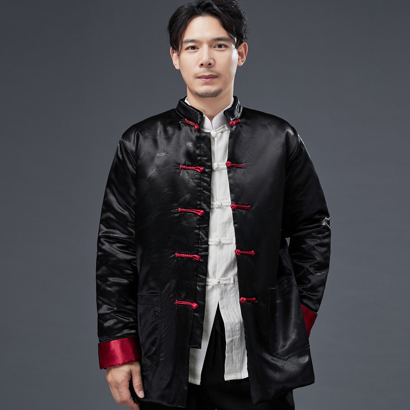Mens Shiny Silk Traditional Chinese Cotton Padded Jacket - Image 2