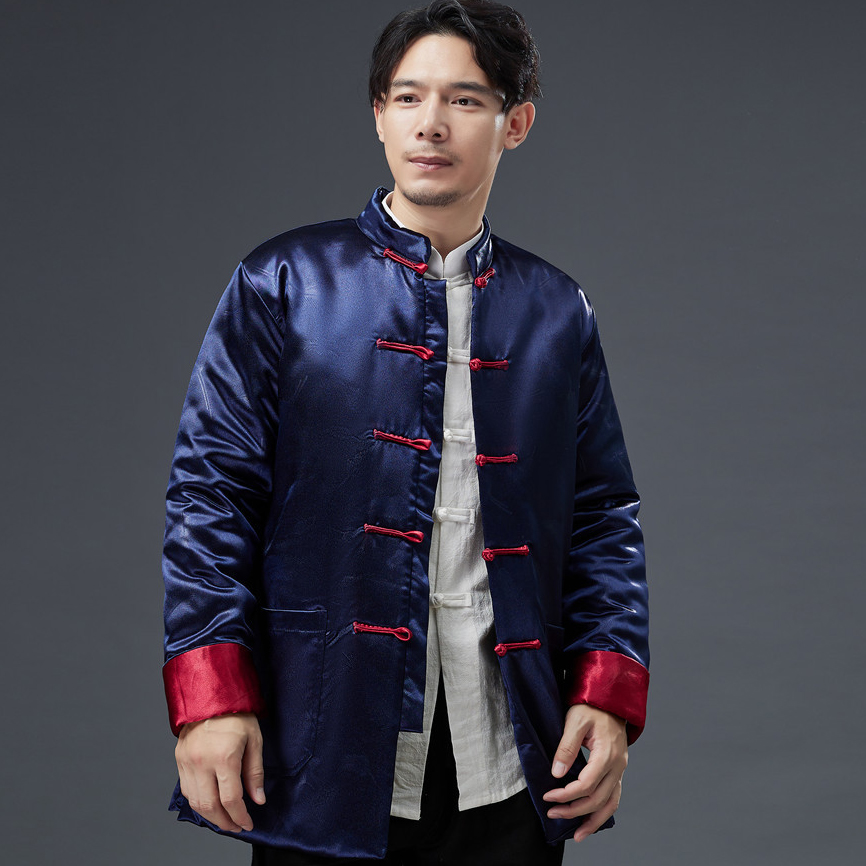 Mens Shiny Silk Traditional Chinese Cotton Padded Jacket - Image 3