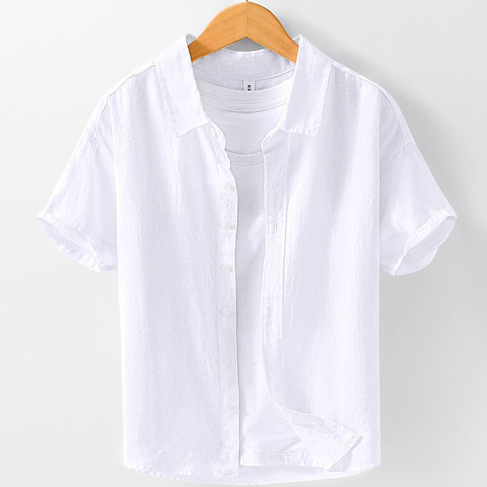 Mens Short Sleeve 100 Linen Plain Color Shirts - Image 6