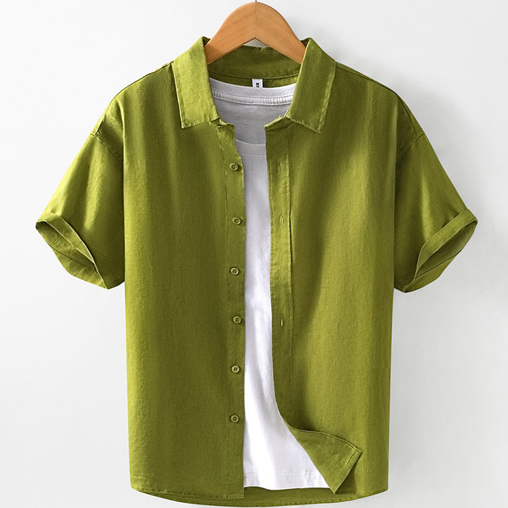 Mens Short Sleeve 100 Linen Plain Color Shirts - Image 4