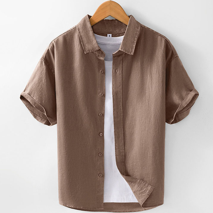 Mens Short Sleeve 100 Linen Plain Color Shirts - Image 2