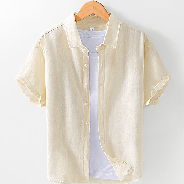 Mens Short Sleeve 100 Linen Plain Color Shirts - Image 3
