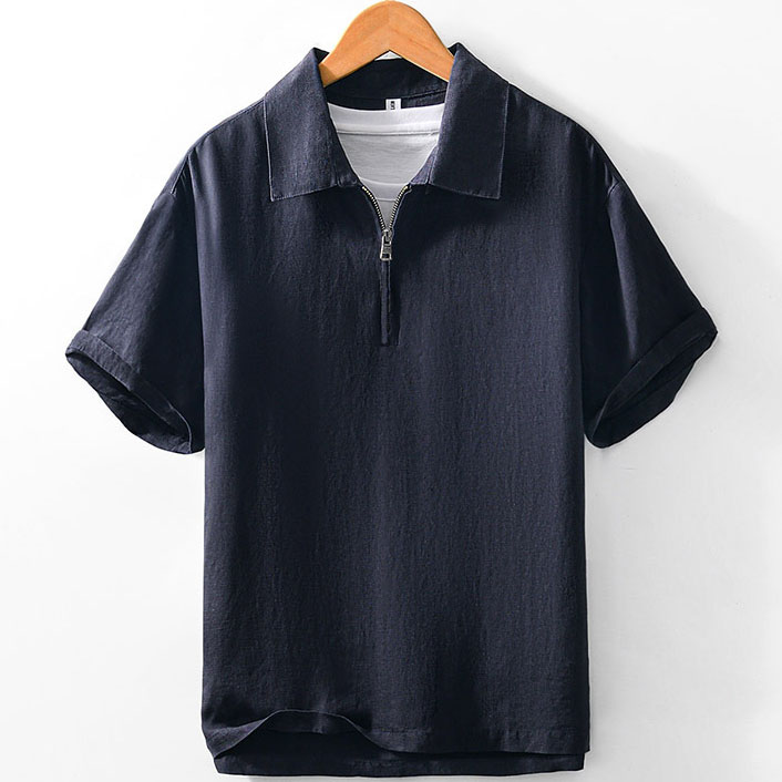 Mens Short Sleeve Polo Shirts with Half Zip Collar - Image 3