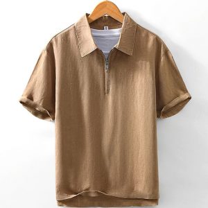 Mens Short Sleeve Polo Shirts with Half Zip Collar