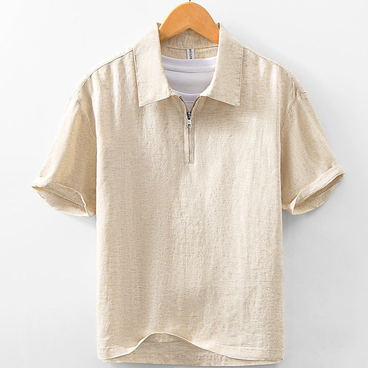 Mens Short Sleeve Polo Shirts with Half Zip Collar - Image 2