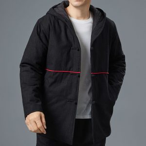 Men's Winter Hooded Quilted Coat Traditional Chinese Tang Suit Coat