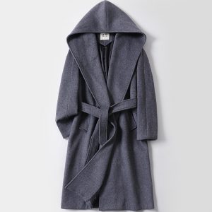 Plus Size Mens Winter Wool Blend Knee Length Trench Coat with Hood