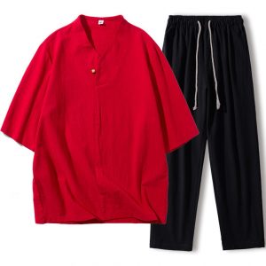 Male Traditional Linen Top and Pants Set