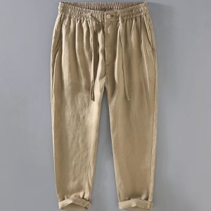 Men's Casual Pure Linen Pants with Fly Buttons