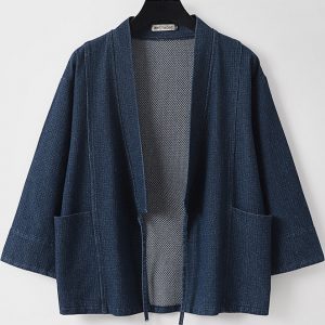 Big and Tall Mens Half Wrapped Washed Denim Kimono