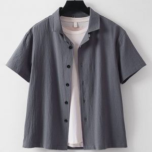 Big and Tall Men's Linen Resort Collar Loose Fit Short Sleeve Shirt