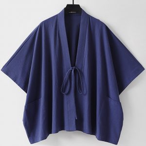 Plus Size Mens Loose Fit Drawstring Kimono Jacket