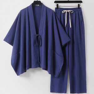 Mens Traditional Linen Hanfu Kimono And Pants