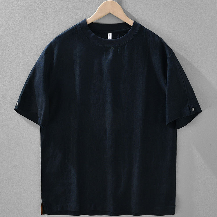 Mens 100 Linen Crew Neck Loose Fit T shirt - Image 5