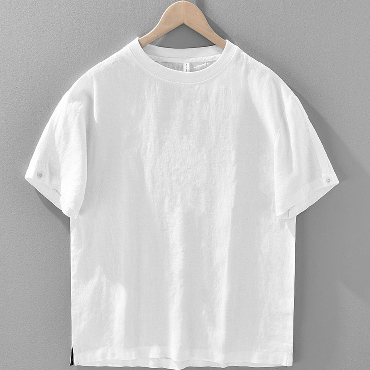 Mens 100 Linen Crew Neck Loose Fit T shirt - Image 4