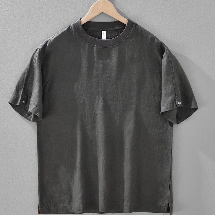 Mens 100 Linen Crew Neck Loose Fit T shirt - Image 2