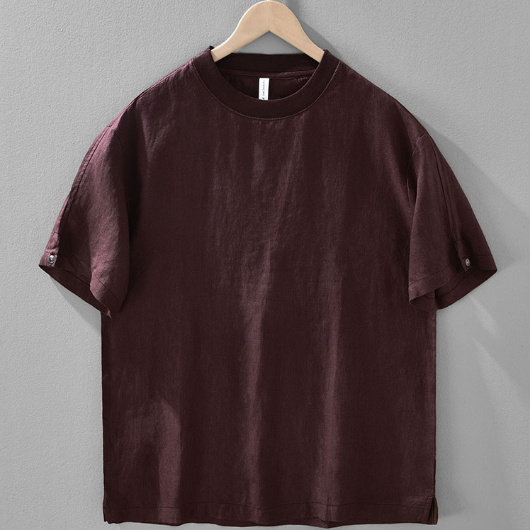 Mens 100 Linen Crew Neck Loose Fit T shirt - Image 3