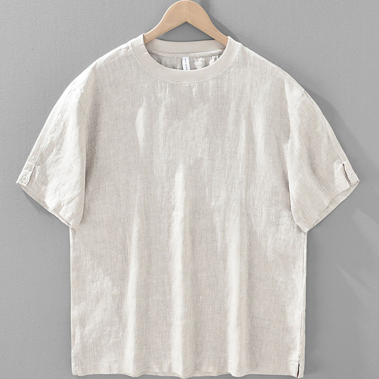 Mens 100 Linen Crew Neck Loose Fit T shirt
