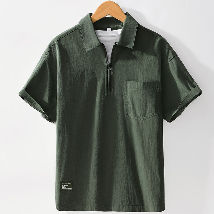 Mens Cotton Half Zip Collar Shirt with Chest Pocket - Image 4