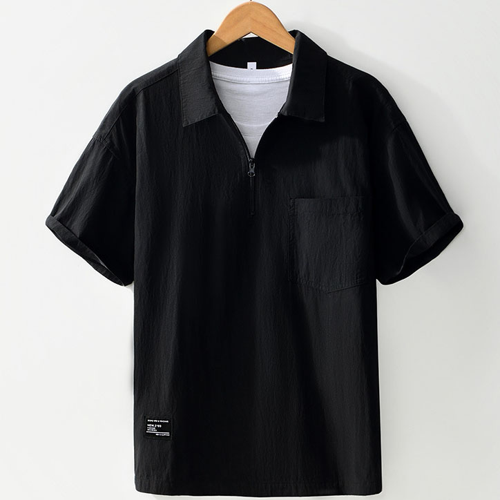 Mens Cotton Half Zip Collar Shirt with Chest Pocket - Image 3