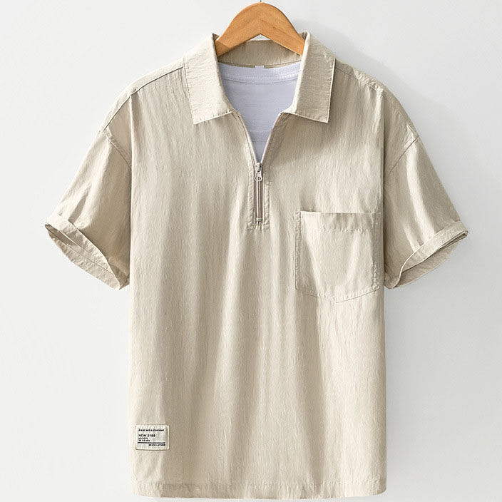 Mens Cotton Half Zip Collar Shirt with Chest Pocket