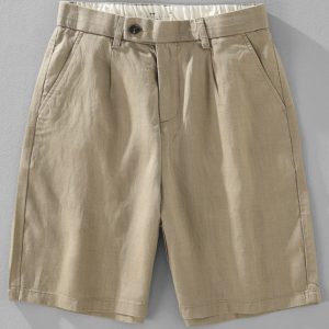 Mens Linen Blend Shorts with Button Fly Closure
