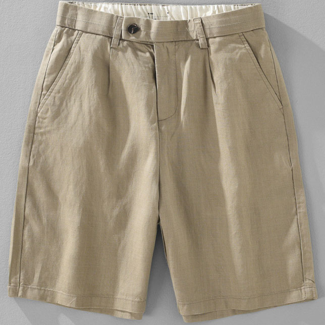 Mens Linen Blend Shorts with Button Fly Closure