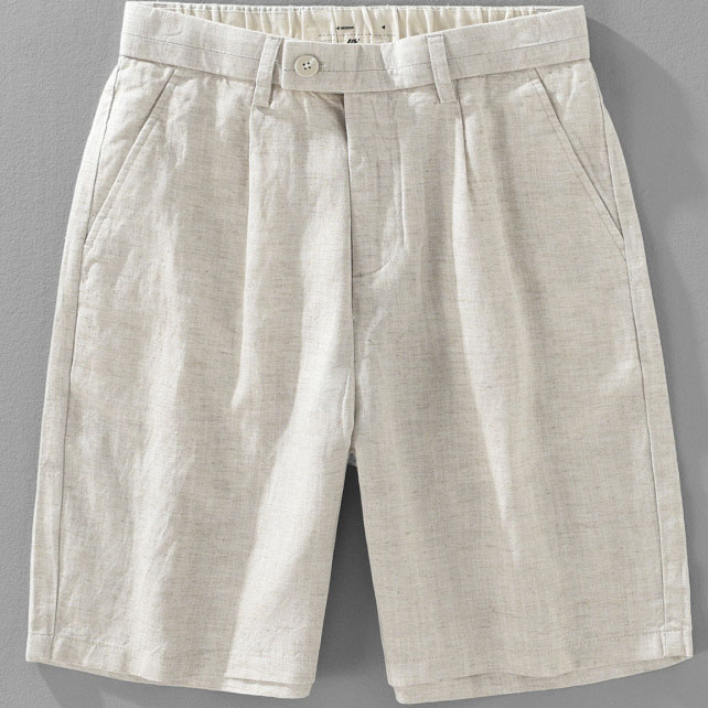 Mens Linen Blend Shorts with Button Fly Closure - Image 2