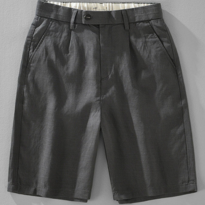 Mens Linen Blend Shorts with Button Fly Closure - Image 3