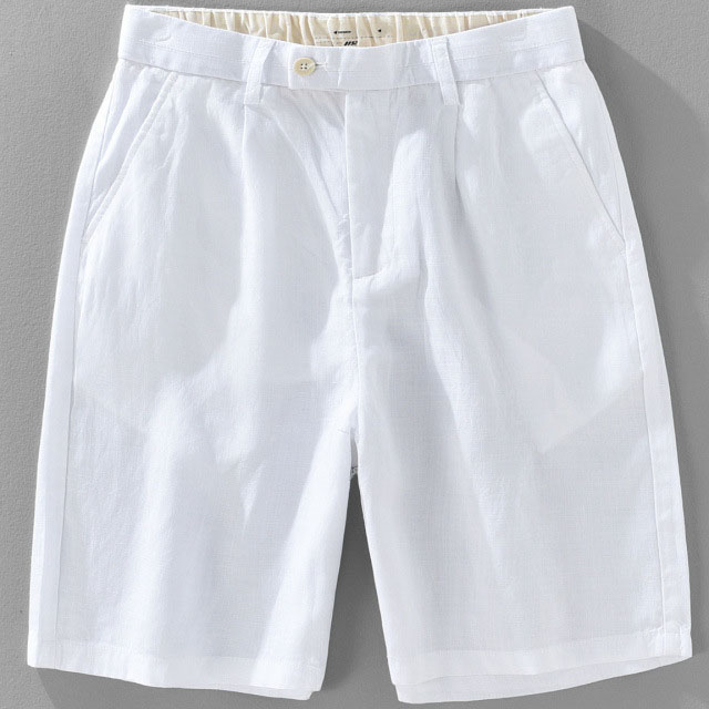 Mens Linen Blend Shorts with Button Fly Closure - Image 4