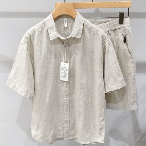 Mens Linen Shirt and Shorts Set