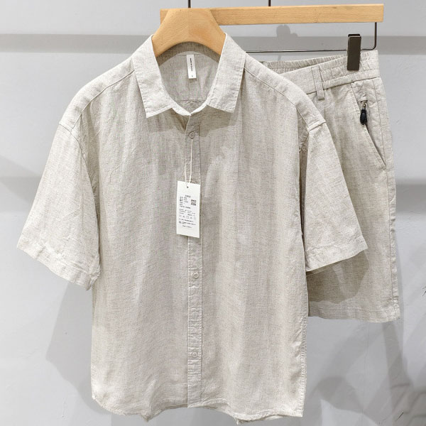 Mens Linen Shirt and Shorts Set