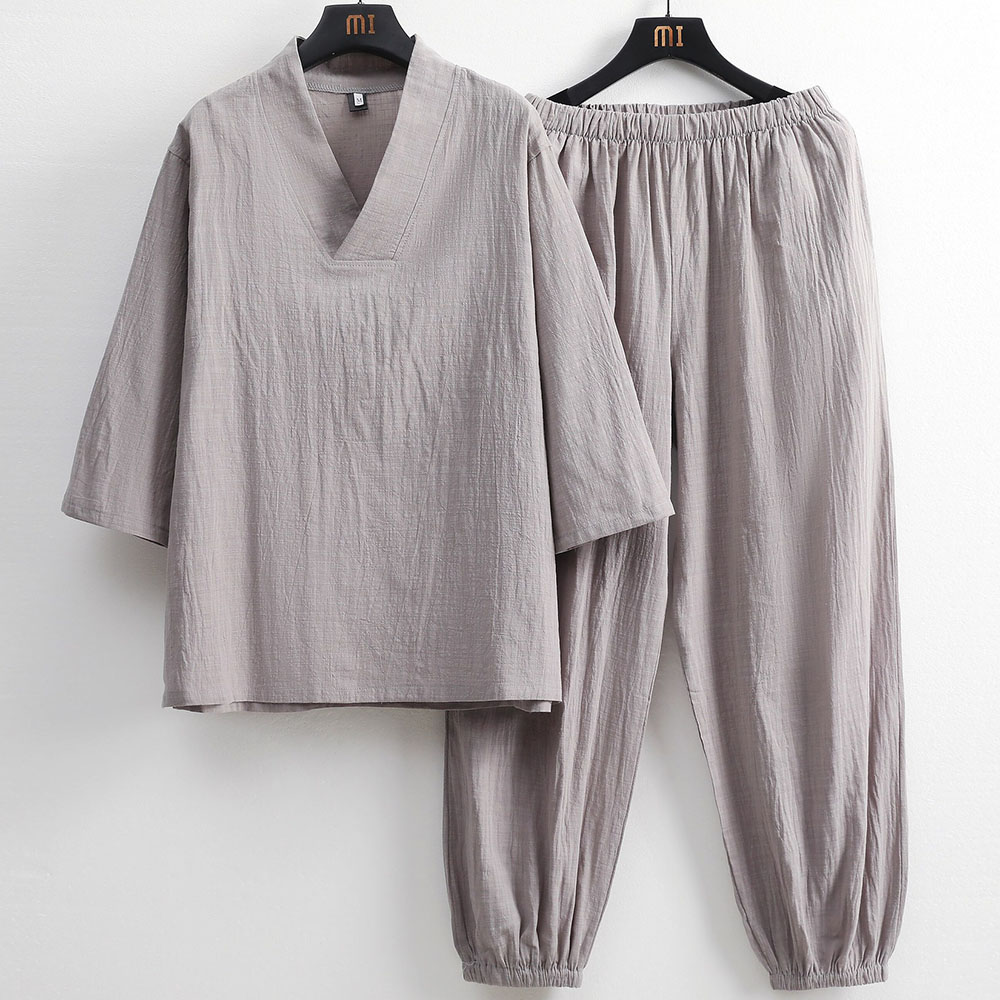 Mens Linen T Shirt and Long Pants Set