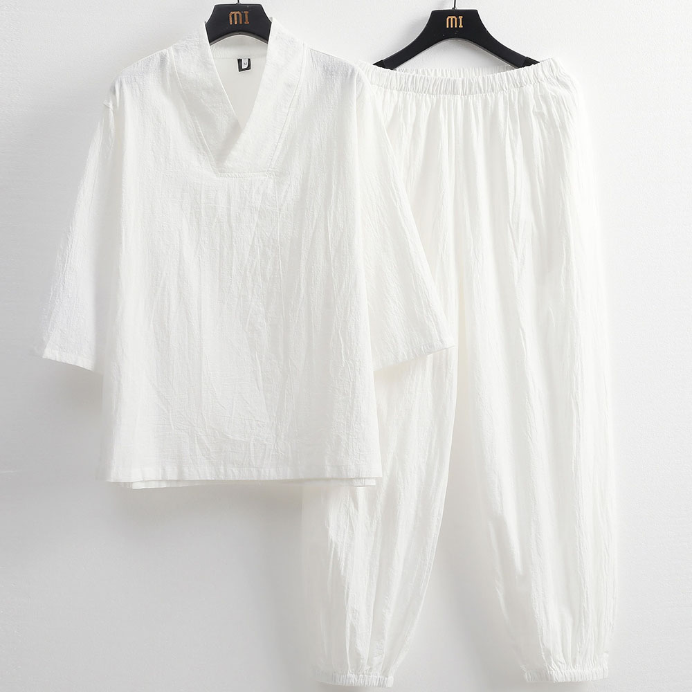 Mens Linen T Shirt and Long Pants Set - Image 2
