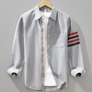 Mens Pure Cotton Zip Front Shirt with 4 Stripes Sleeve