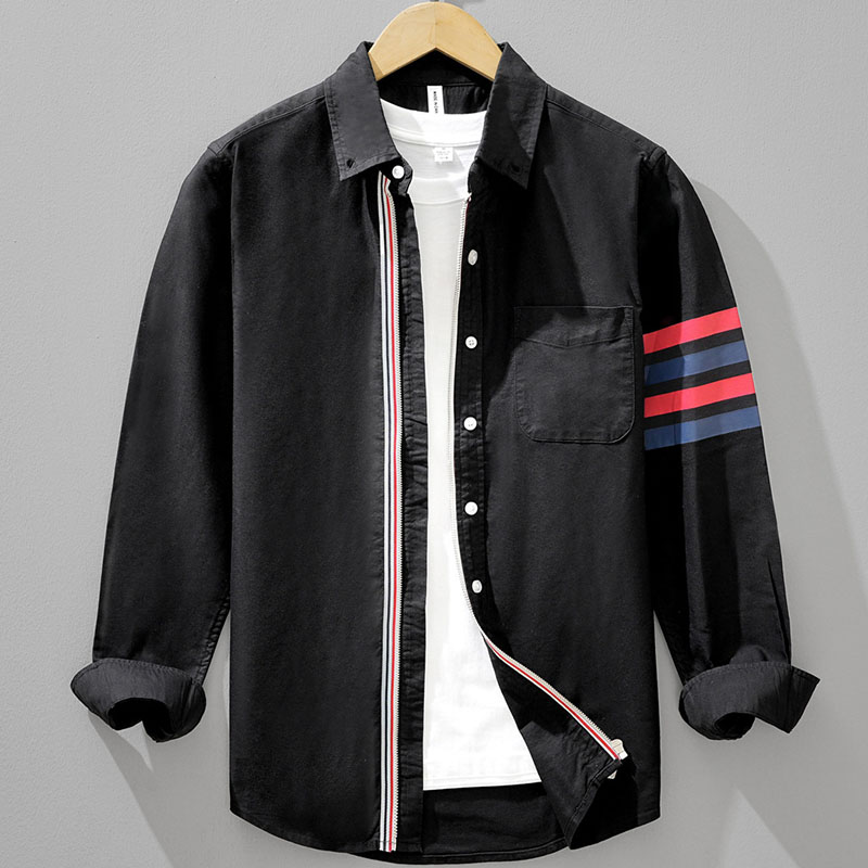 Mens Pure Cotton Zip Front Shirt with 4 Stripes Sleeve - Image 2