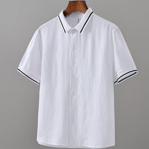Mens Pure Linen Tipped Pique Polo
