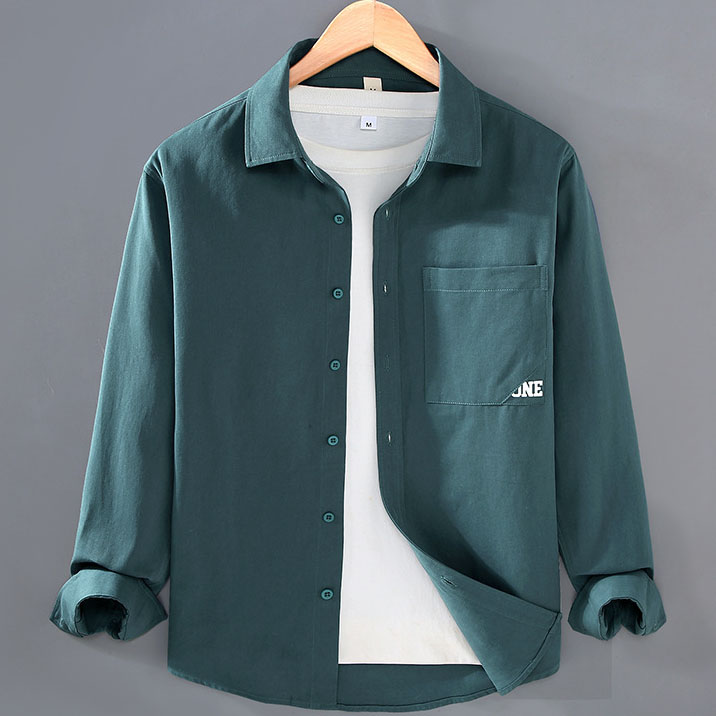 Pure Cotton Spread Collar Long Sleeve Shirt with Pocket