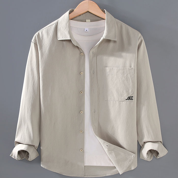 Pure Cotton Spread Collar Long Sleeve Shirt with Pocket - Image 2