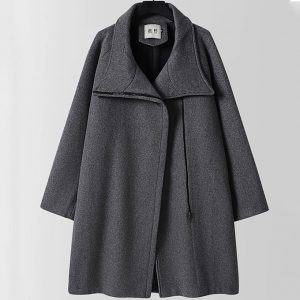 Big and Tall Mens Asymmetric Zip Up Wool Blend Overcoat
