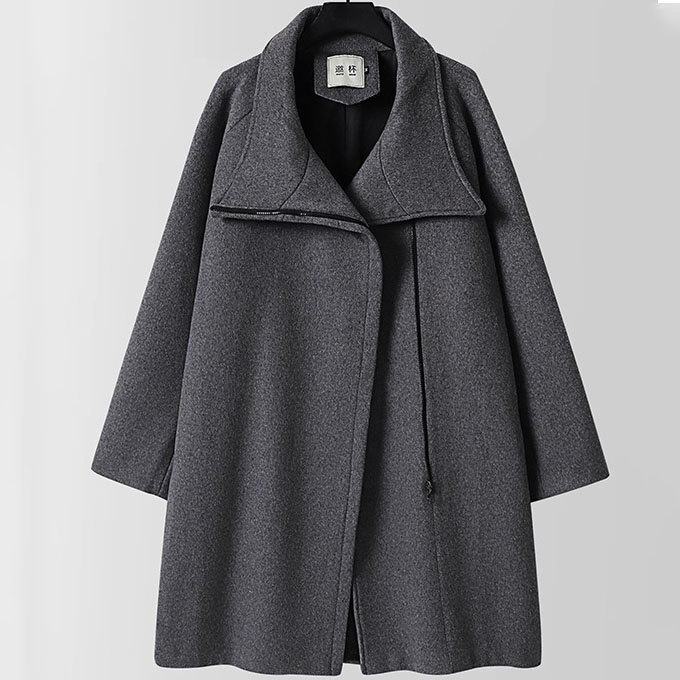 Big and Tall Mens Asymmetric Zip Up Wool Blend Overcoat