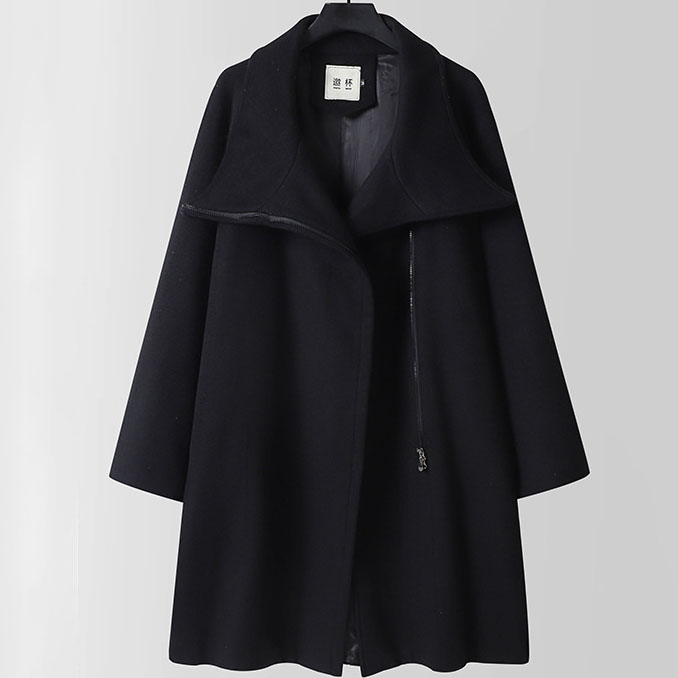 Big and Tall Mens Asymmetric Zip Up Wool Blend Overcoat - Image 2