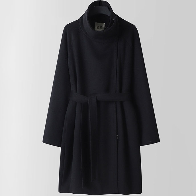 Big and Tall Mens Asymmetric Zip Up Wool Blend Overcoat - Image 3