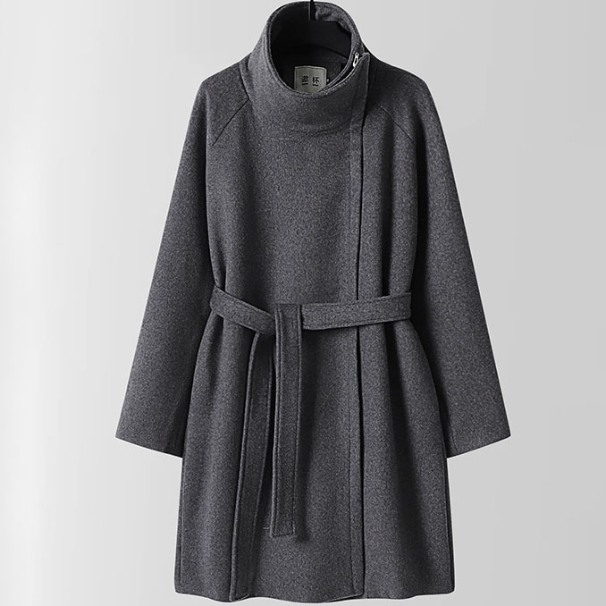 Big and Tall Mens Asymmetric Zip Up Wool Blend Overcoat - Image 4