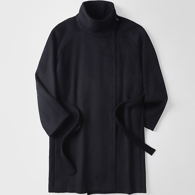Big and Tall Mens Asymmetric Zip Up Wool Blend Overcoat - Image 5