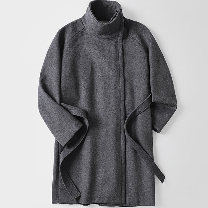 Big and Tall Mens Asymmetric Zip Up Wool Blend Overcoat - Image 6