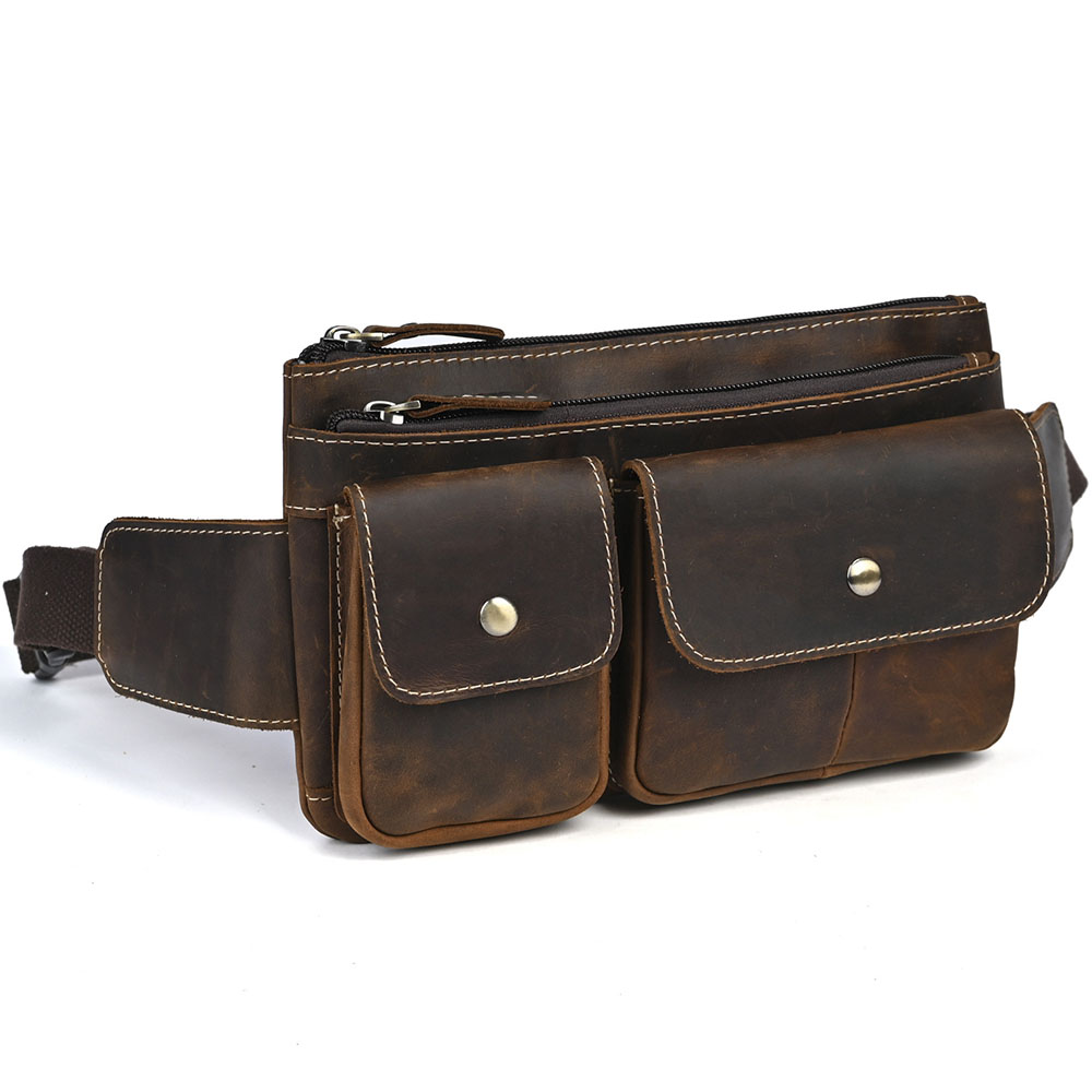 Men’s Leather Multi Compartment Belt Bag Crossbody - Image 2