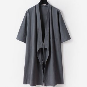 Men’s Plus Size Traditional Open Front Long Kimono Jacket