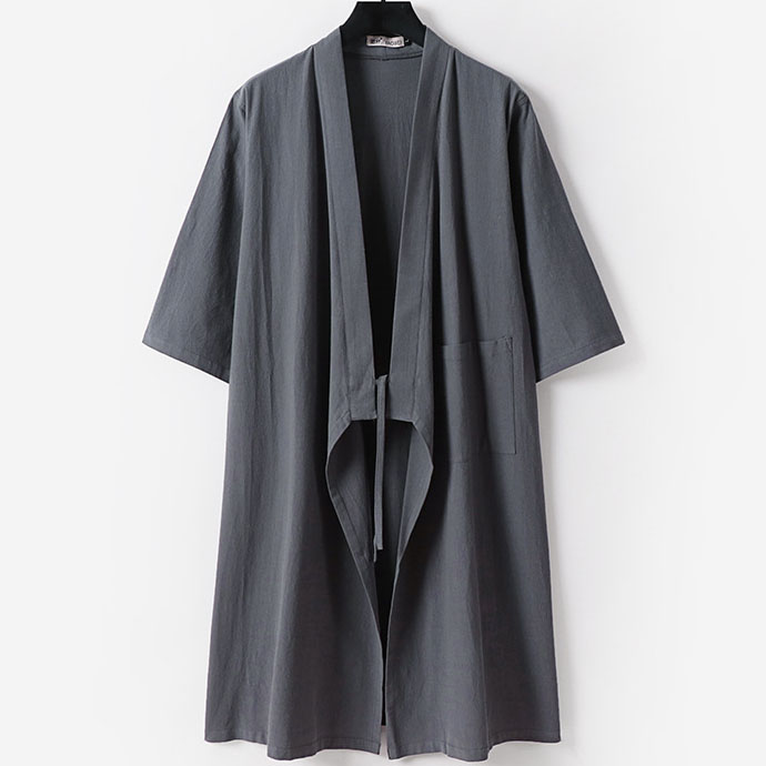 Men’s Plus Size Traditional Open Front Long Kimono Jacket