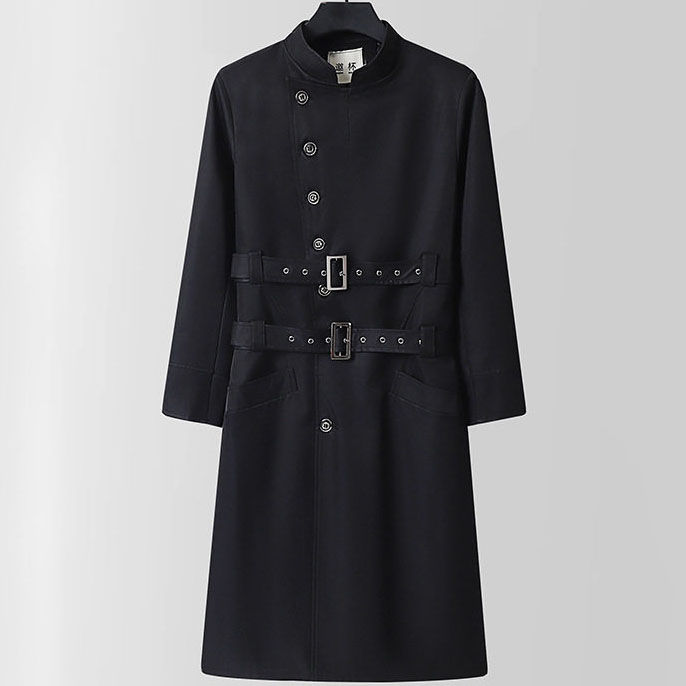 Plus Size Men’s Classic Double Strap Buttoned Long Overcoat - Image 2